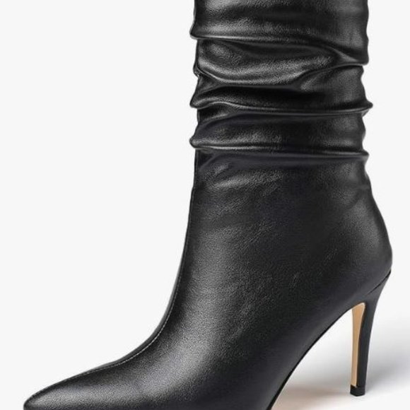 vivianly Womens Pointed Toe Heel Boots Stiletto Heels Mid-Calf Boots Zipper Boot - Picture 7 of 7